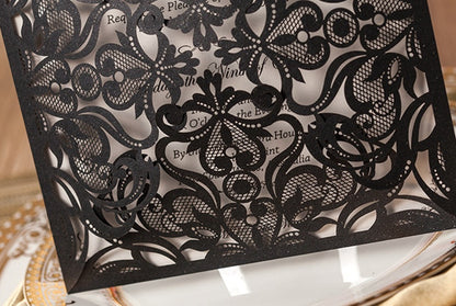 Square Black Lase-cut Lace Flower Pattern Wedding Invitations