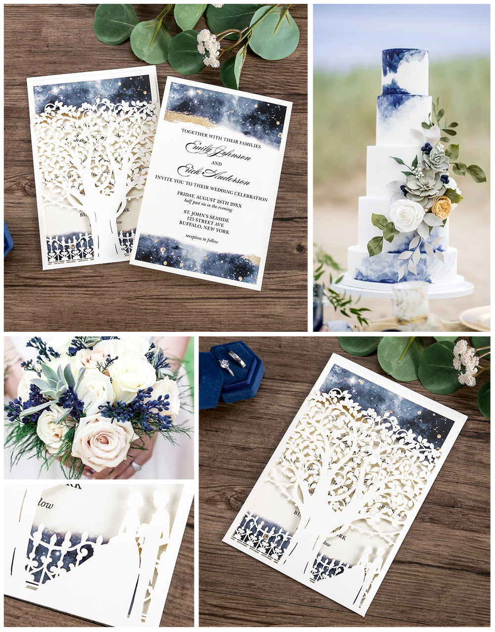 Laser Cut Wedding Invitations with Envelopes White, Personalized Pearlized inserts Invitation Cards for Wedding, Invitations with Envelopes