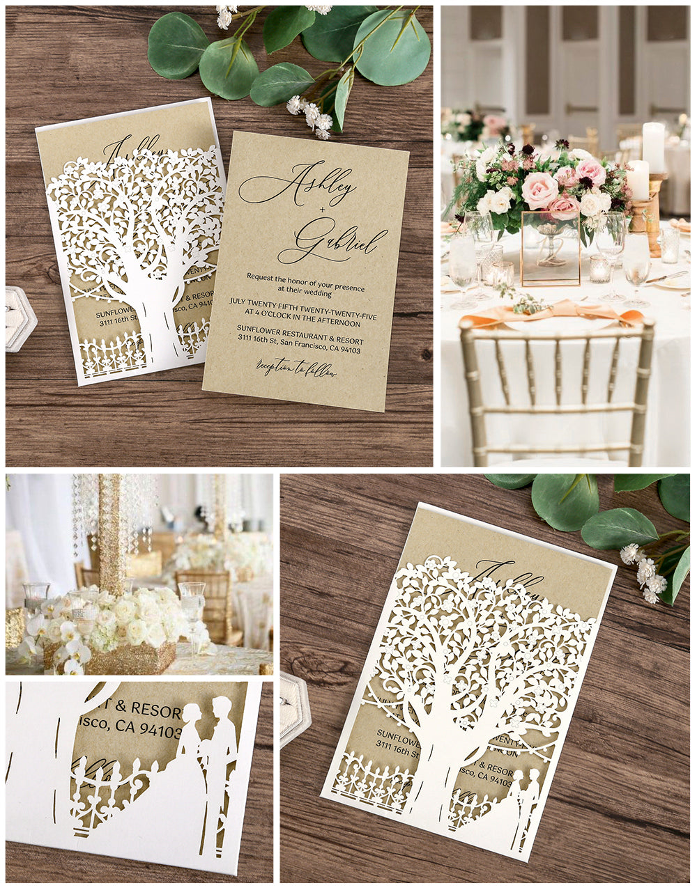 Laser Cut Wedding Invitations with Envelopes White, Kraft Paper Invitation Cards for Wedding, Invitations with Envelopes