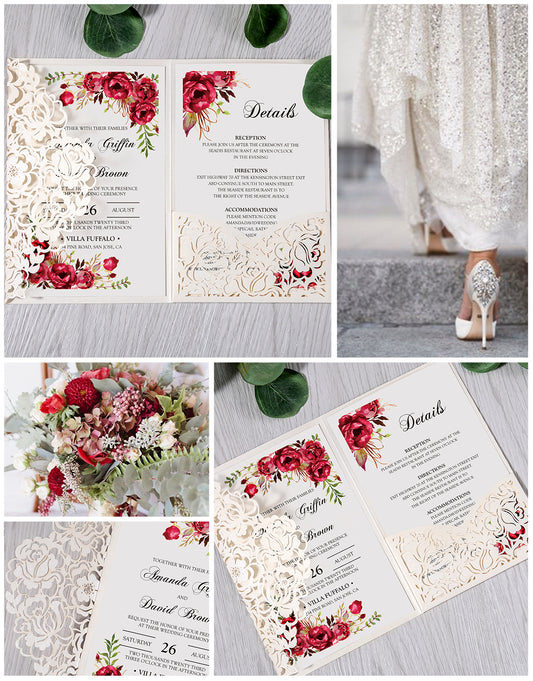 White Floral Laser cut invitation cards for Wedding