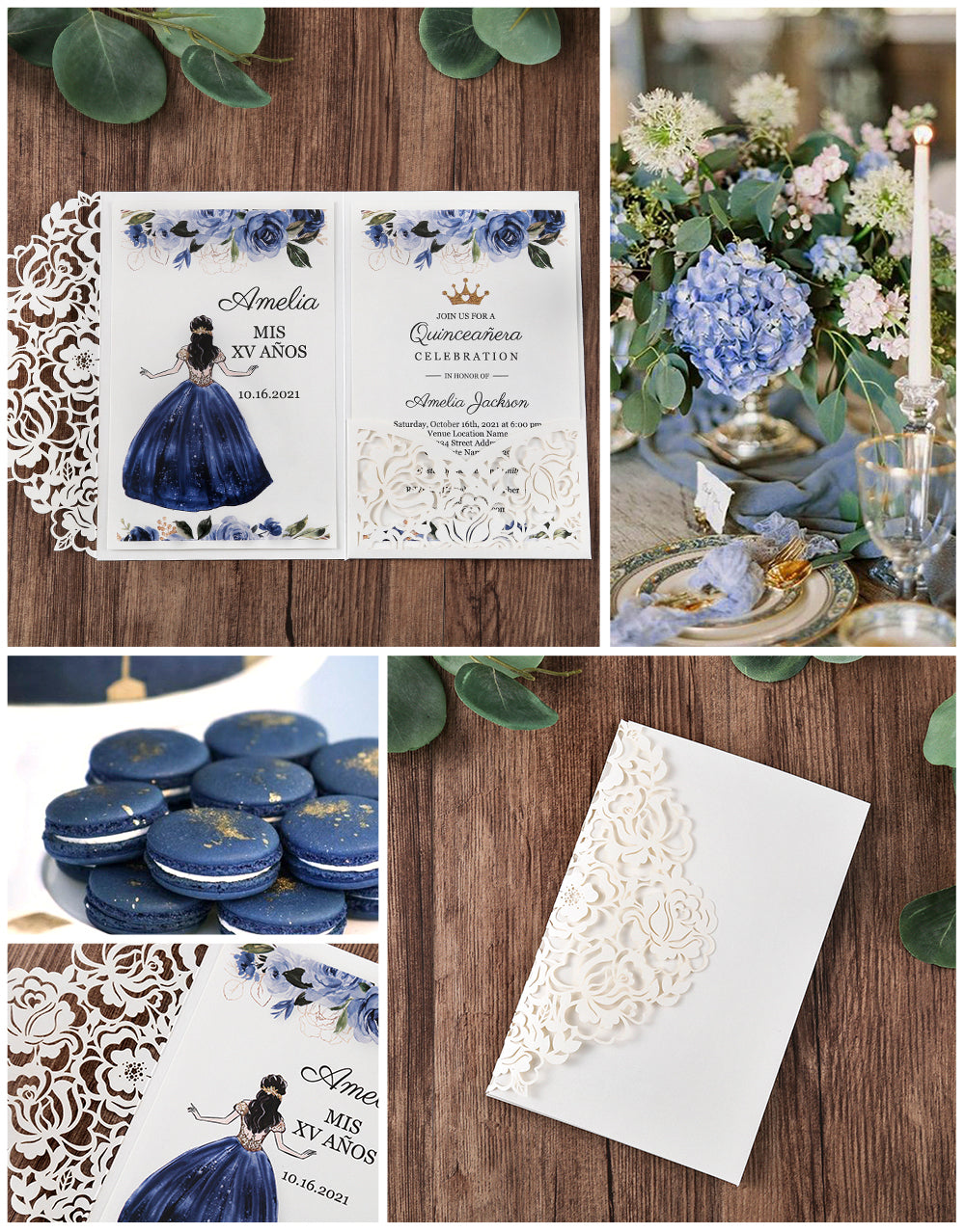 White Floral Laser cut invitation cards for Quinceanera