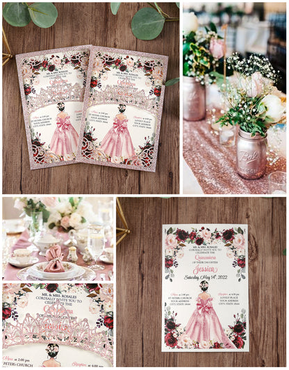 DreamBuilt Rose Gold Glitter Invitations Greeting Cards For Quinceanera - DorisHome