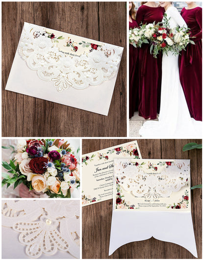 White Hollow Flora Laser Cut Invitation Cards,Invitations - DorisHome