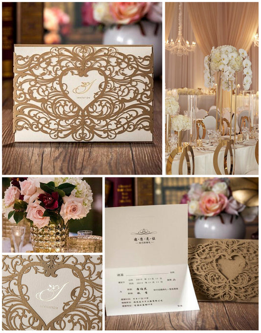 Gold Lace Cut Wedding Invitation Cards,Invitations