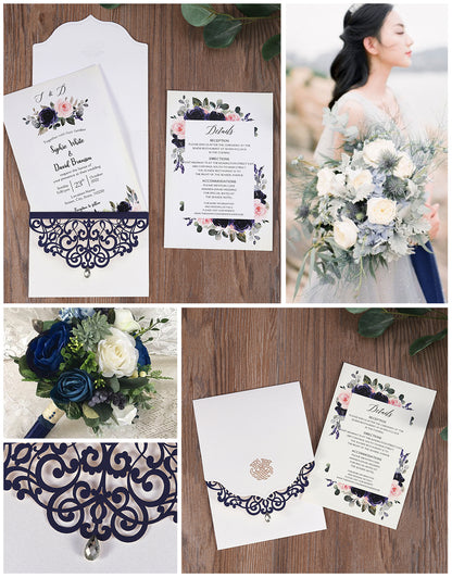 Classic Blue Laser Wedding Invitations Cards,Invitations - DorisHome