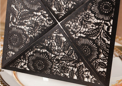 Square Black Lase-cut Lace Flower Pattern Wedding Invitations