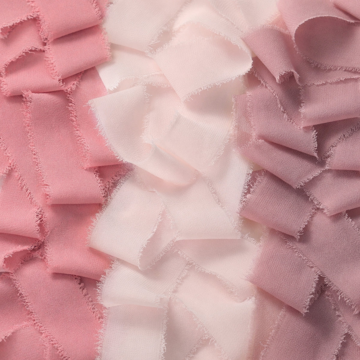 Handmade Fringe Chiffon Silk-Like Ribbon 2" x 7Yd Set of 3 Rolls Ribbons for Wedding Invitations, Bouquets, Gift Wrapping (3 Rolls Dusty Rose/Mauve/Pink)