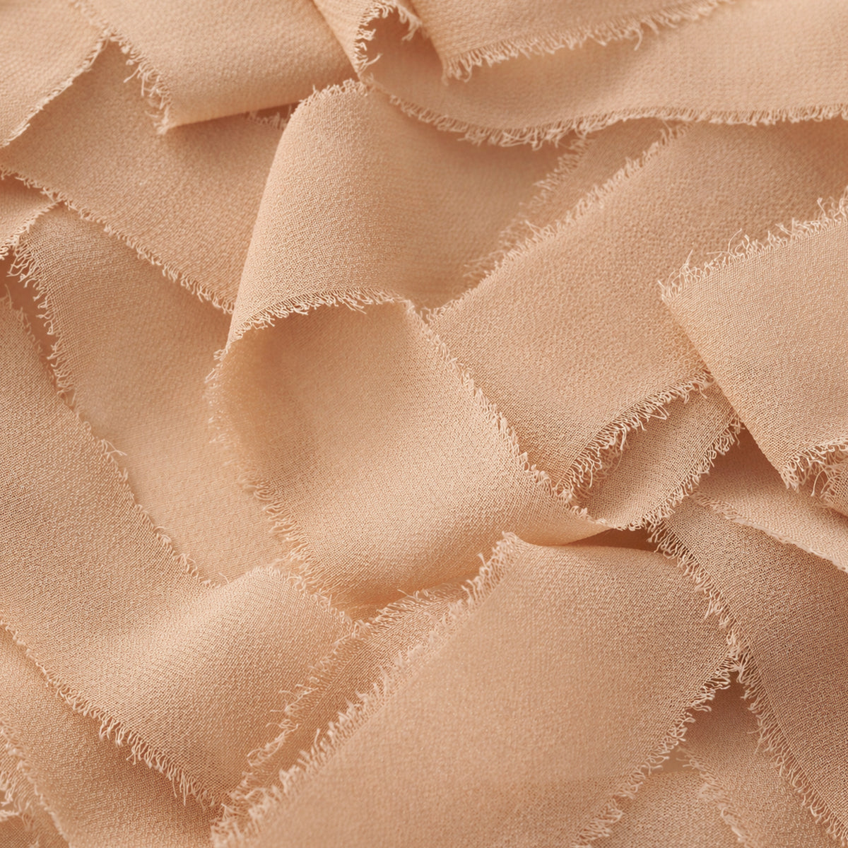 Handmade Fringe Chiffon Silk-Like Ribbon 2" x 7Yd Set of 3 Rolls Ribbons for Wedding Invitations, Bouquets, Gift Wrapping (3 Rolls Nude)