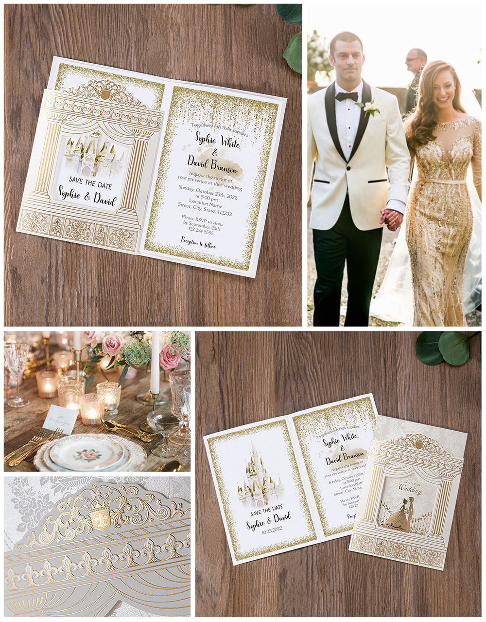 Gold Vintage Laser cut Wedding Invitation