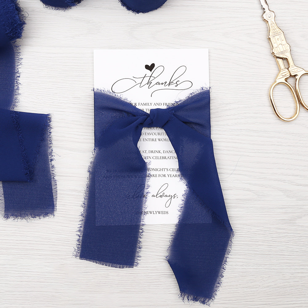 Handmade Fringe Chiffon Silk-Like Ribbon 2" x 7Yd Set of 3 Rolls Ribbons for Wedding Invitations, Bouquets, Gift Wrapping (3 Rolls Navy Blue) - DorisHome