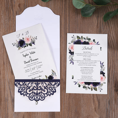 Classic Blue Laser Wedding Invitations Cards,Invitations - DorisHome