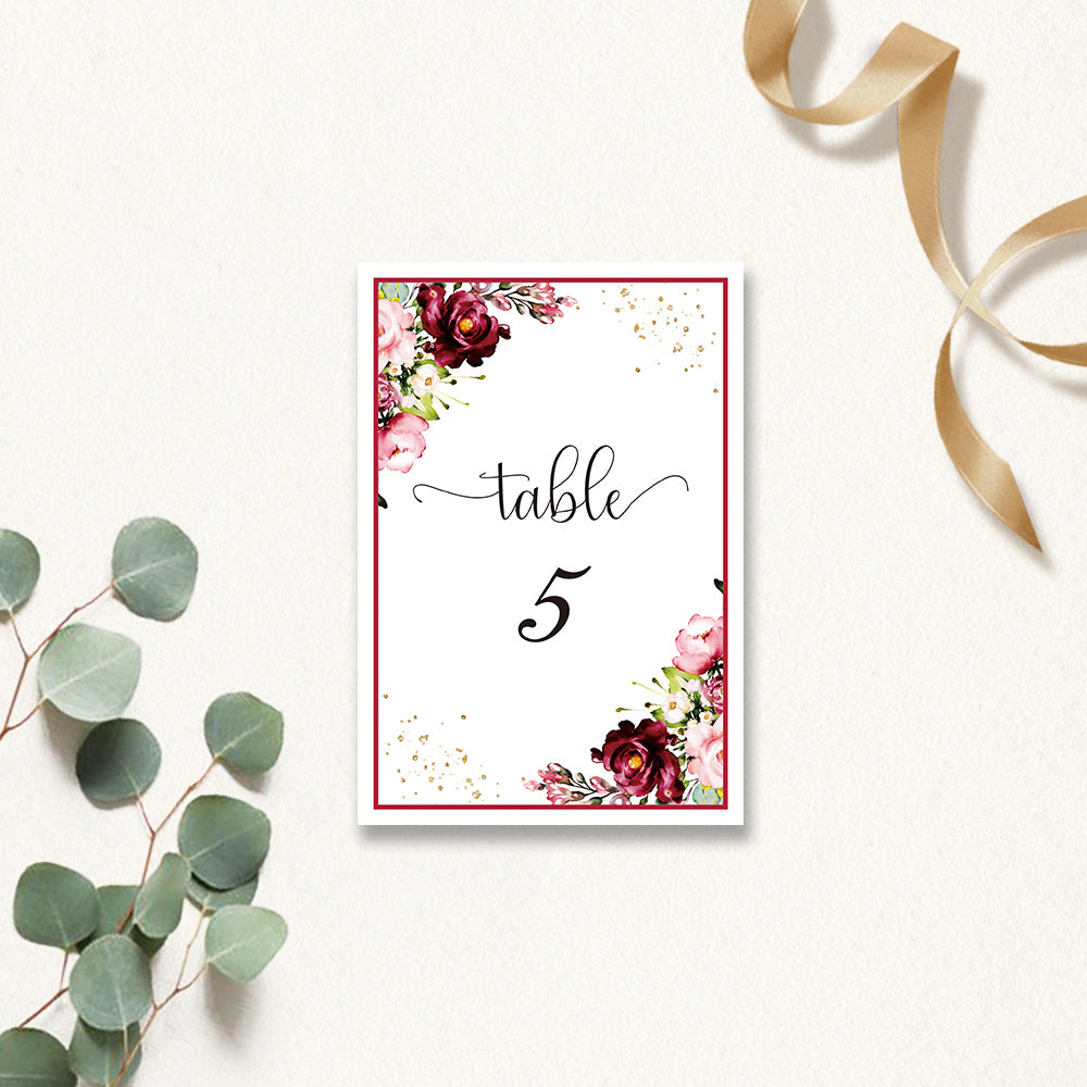 Burgundy rose Table Cards - DorisHome