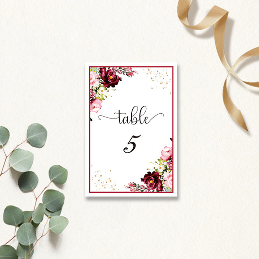 Burgundy rose Table Cards - DorisHome