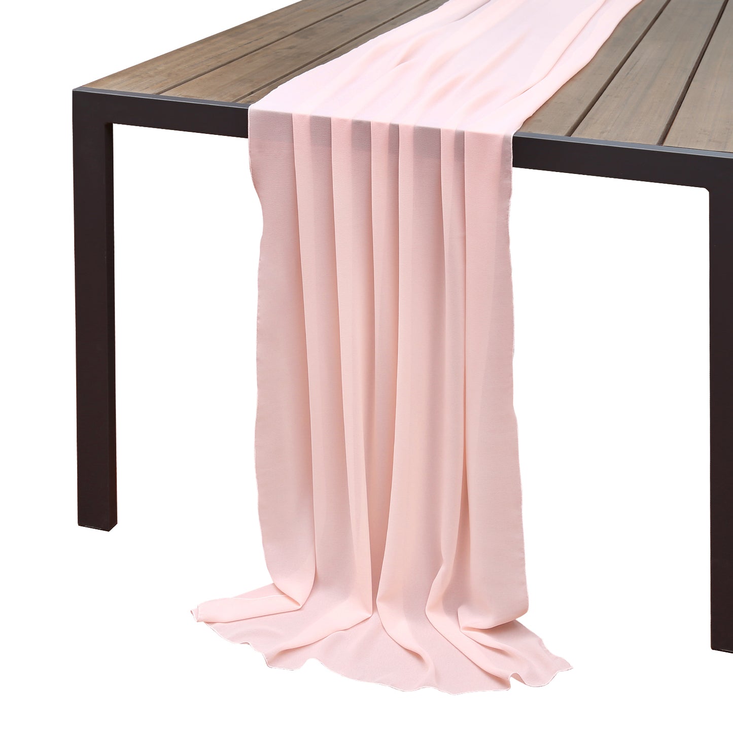 Doris Home 1pc 27x120inches 10ft Pink Chiffon Table Runner Tulle Extra Long Sheer Decoration With Ivory Ribbon For Romantic Wedding Reception Bridal Baby Shower Holiday Party - DorisHome