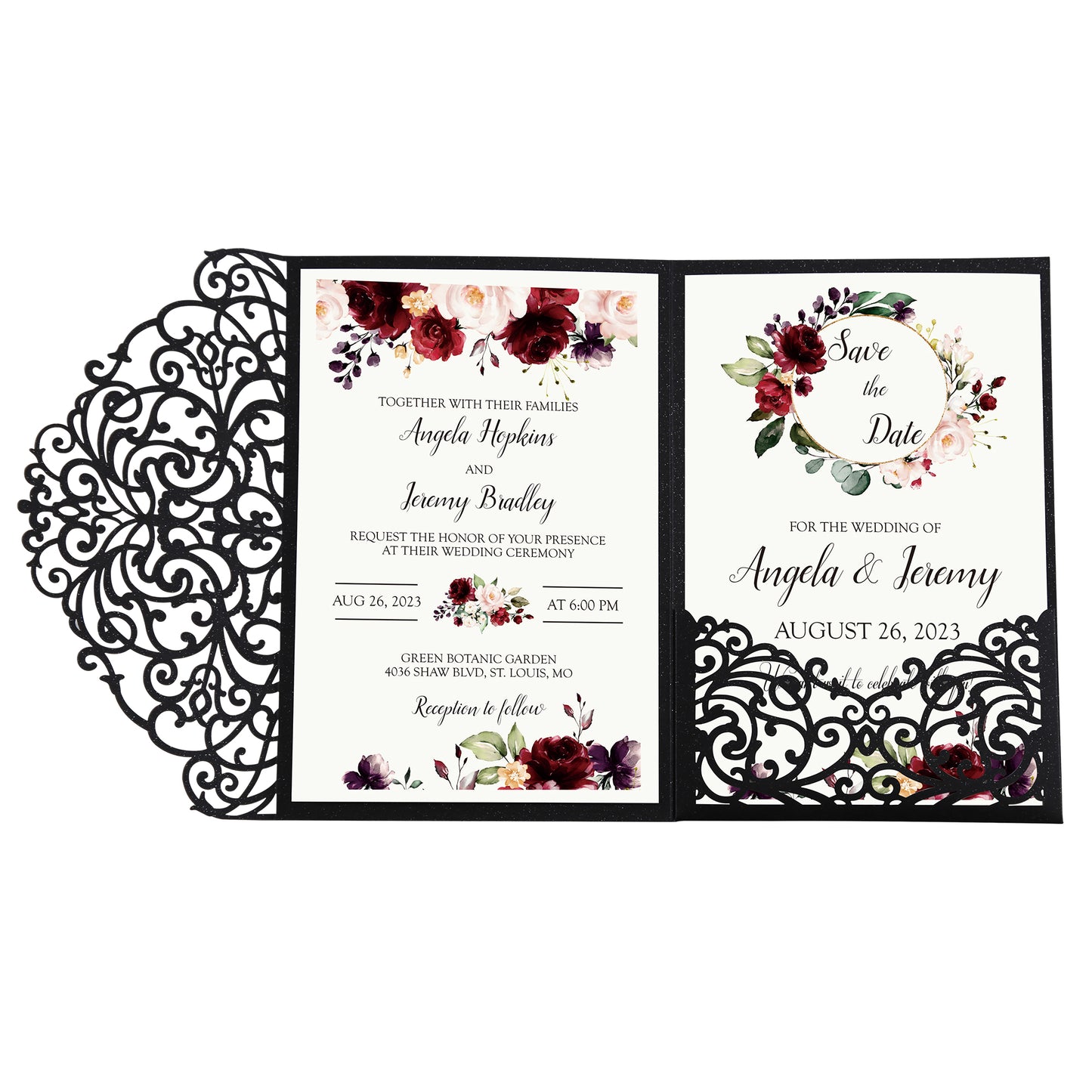 4.7 x7 inch Black Laser Cut Hollow Rose Wedding Invitations Cards with Envelopes for Wedding Party