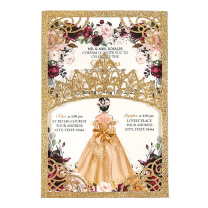 Gold Glitter Invitations Greeting Cards For Quinceanera - DorisHome