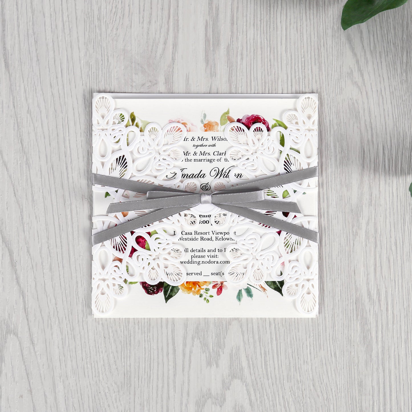 White Laser Cut with Gray Bowknot wedding invitation