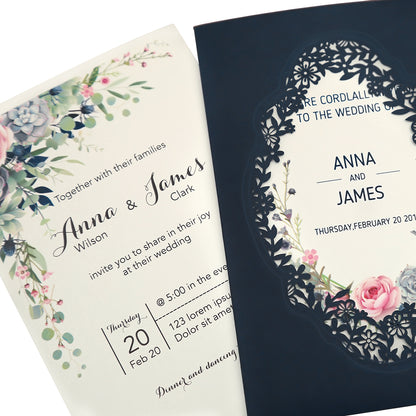 Pocket Navy Wedding Invitations Greeting Cards For Wedding - DorisHome