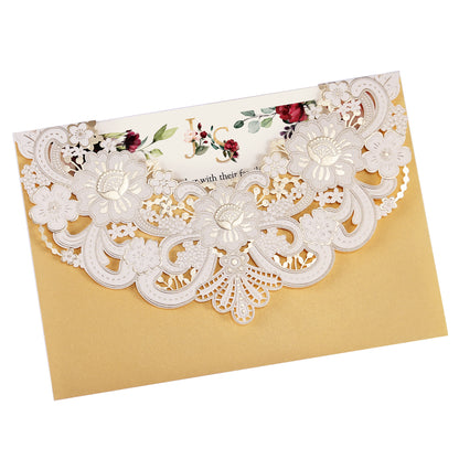 Gold Hollow Flora Laser Cut Invitation Cards ,Invitations - DorisHome