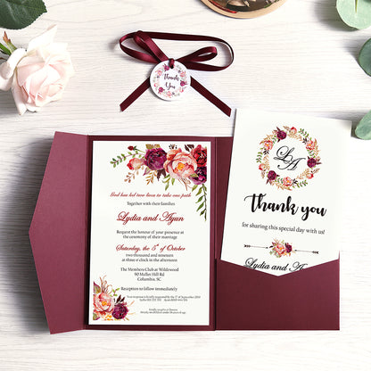 Pocket Burgundy Wedding Invitations Greeting Cards - DorisHome