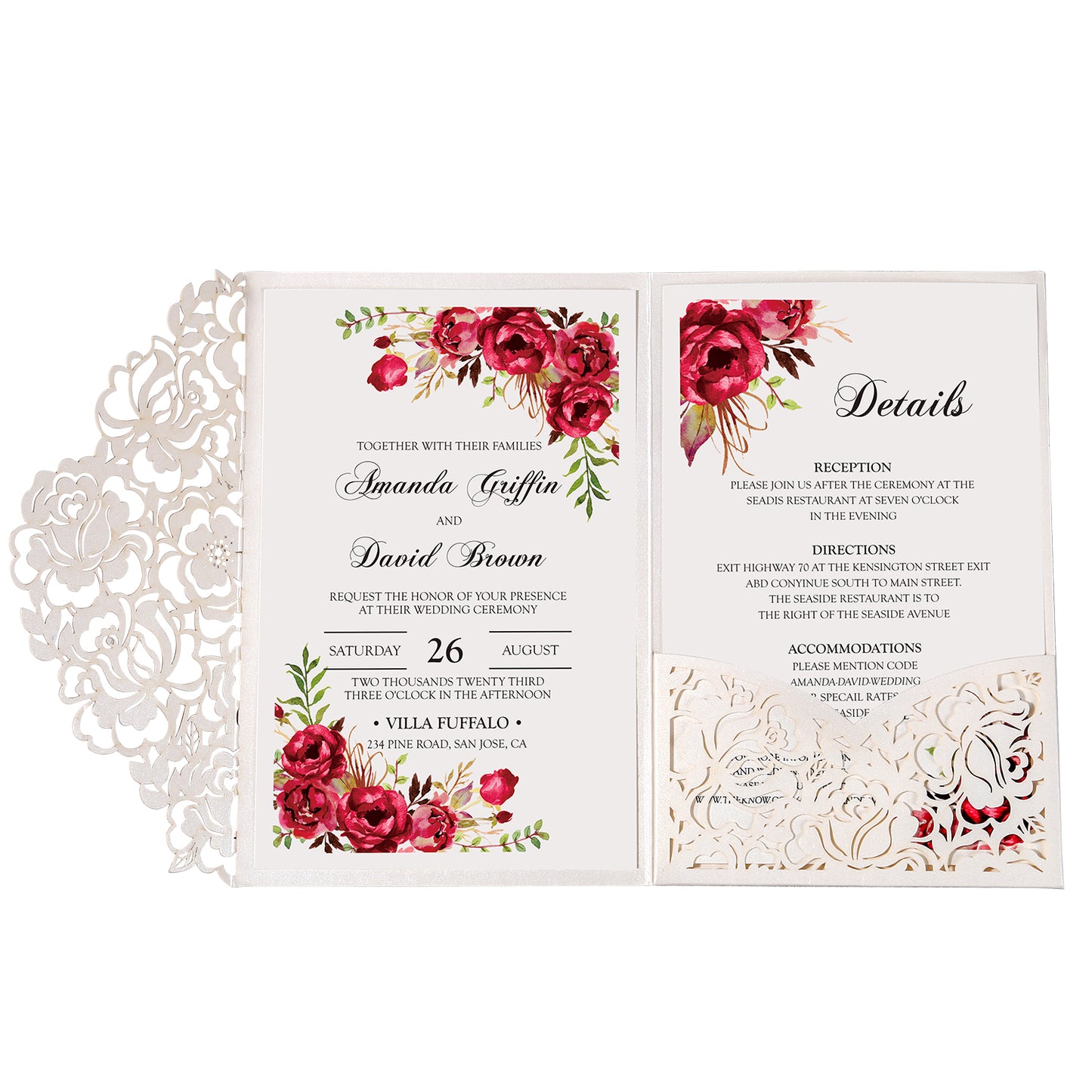 White Floral Laser cut invitation cards for Wedding