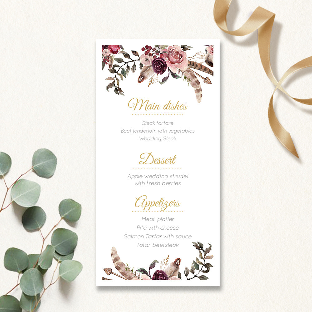 Pink rose Menu Cards - DorisHome