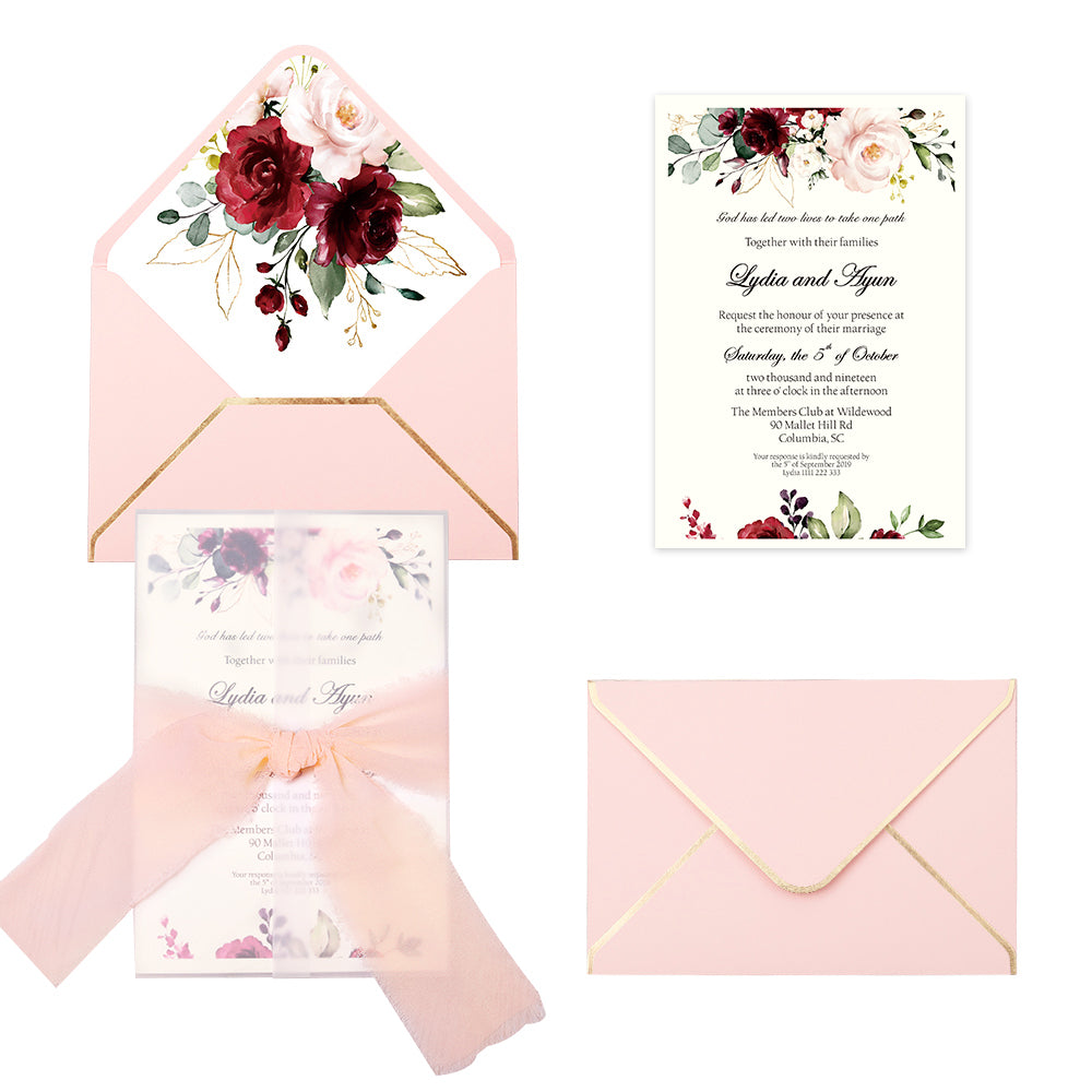 Pocket Burgundy  Wedding Invitations Greeting Cards - DorisHome