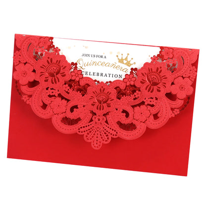 Red Hollow Flora Laser Cut Invitation Cards, Invitations - DorisHome