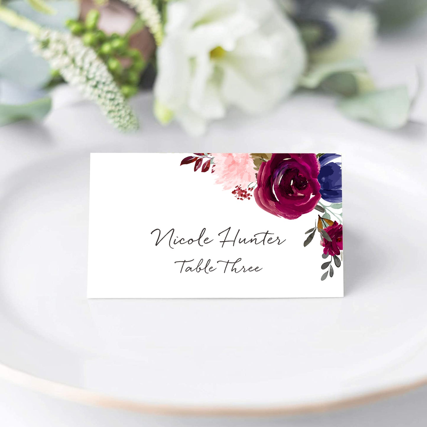 Floral Place Cards for Wedding or Party, Seating Place Cards for Tables, Scored for Easy Folding, Flower Design, 2 x 3.5 Inches