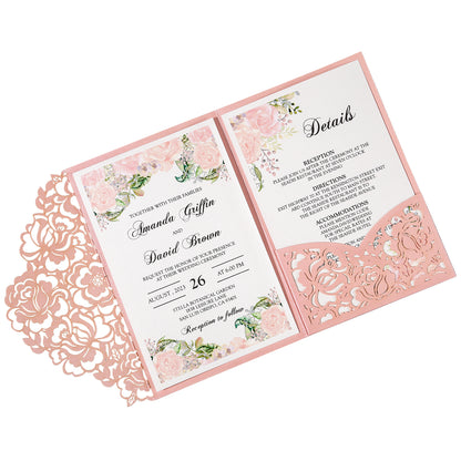 Pink Floral Laser cut invitation cards for Wedding