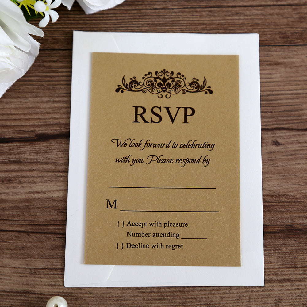 Gold RSVP Card with Envelope for Wedding - DorisHome