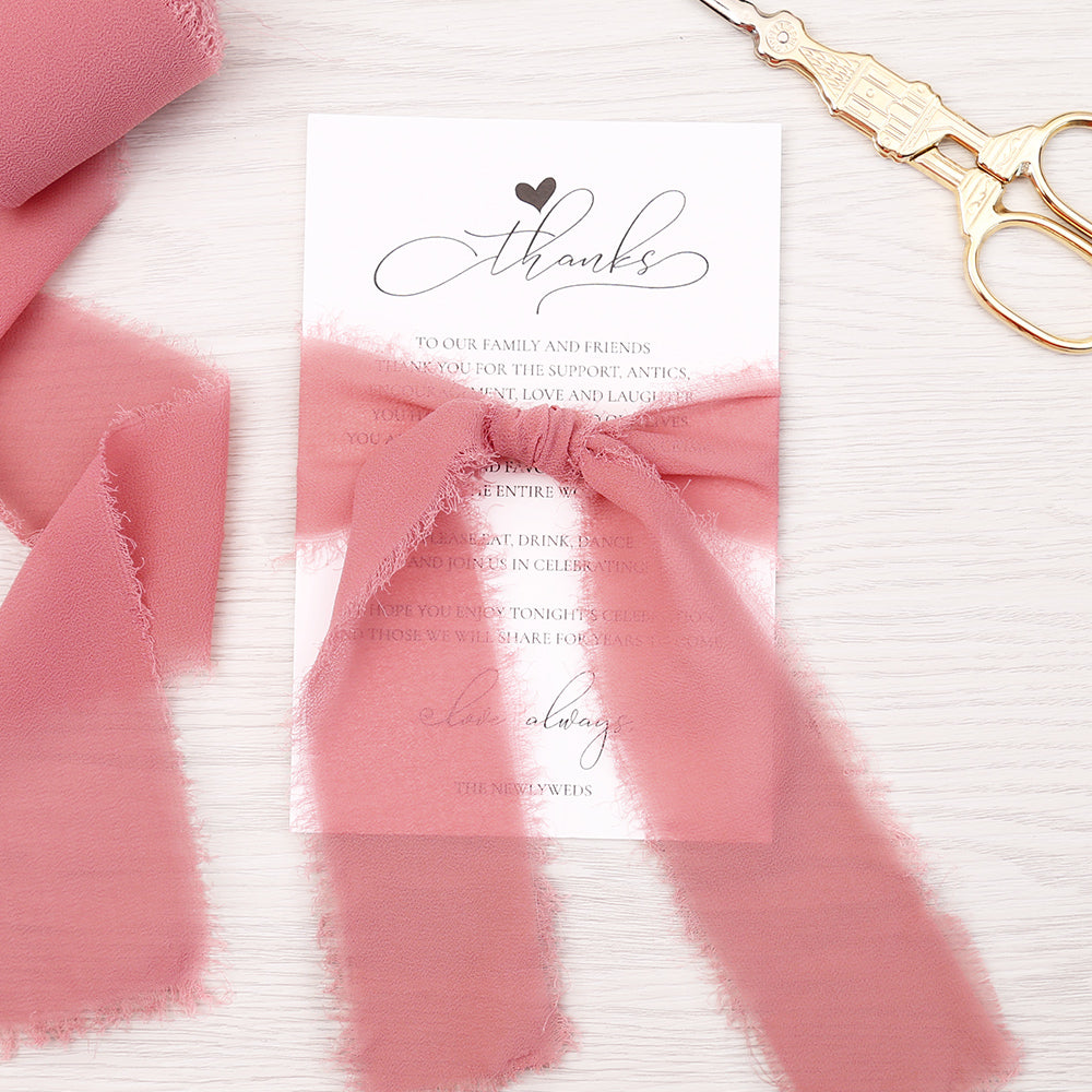 Handmade Fringe Chiffon Silk-Like Ribbon 2" x 7Yd Set of 3 Rolls Ribbons for Wedding Invitations, Bouquets, Gift Wrapping (3 Rolls Dusty Rose) - DorisHome