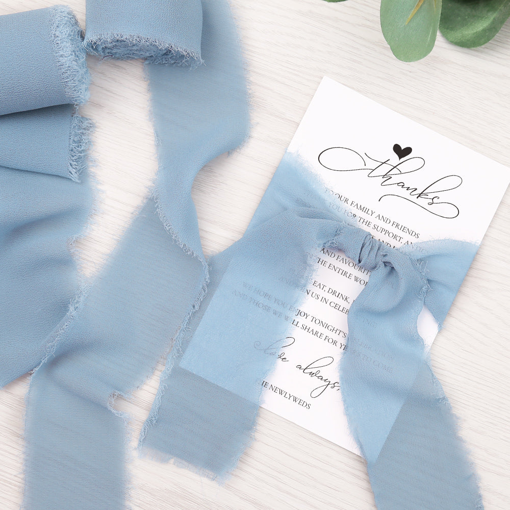 Handmade Fringe Chiffon Silk-Like Ribbon 2" x 7Yd Set of 3 Rolls Ribbons for Wedding Invitations, Bouquets, Gift Wrapping (3 Rolls Dusty Blue) - DorisHome