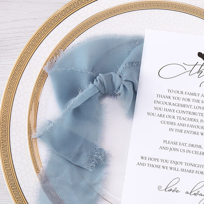 Thank You Place Setting Cards With Dusty Blue Chiffon Ribbon - DorisHome