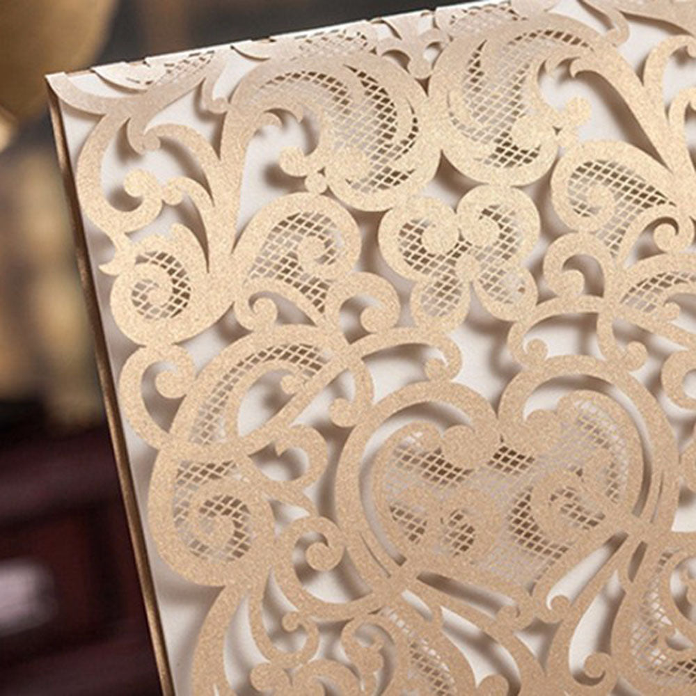 Vertical Gold Classic Style Wedding Invitations Cards With Rhinestone - DorisHome