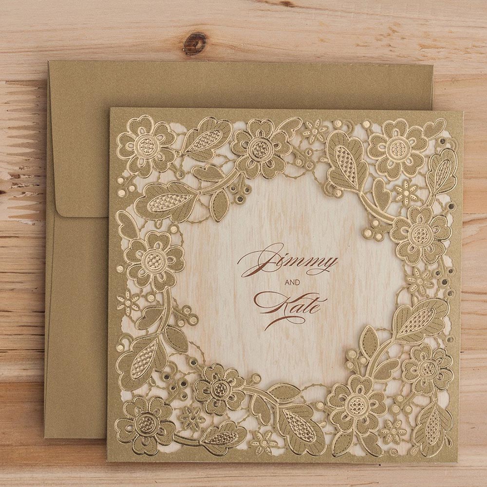 Gold Laser Cut Wedding Invitation Cards  ,Invitations - DorisHome