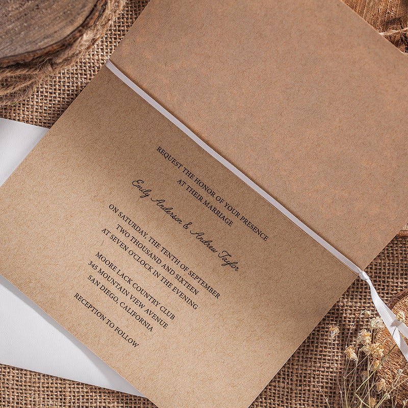 Horizontal Laser Cut Wedding Invitation with White Hollow Flora,Customizable - DorisHome
