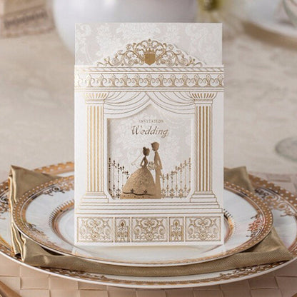 Gold Vintage Laser cut Wedding Invitation,Invitations - DorisHome