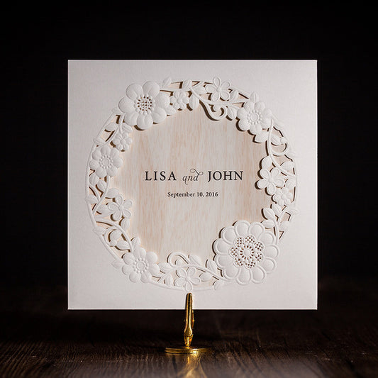 Square Ivory White Laser Cut Lace Flower Invitations Cards - DorisHome