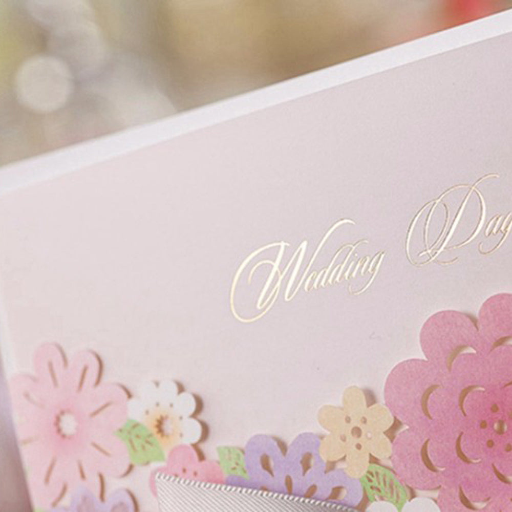 Laser Cut Wedding Invitation with multi flower & bowknot - DorisHome