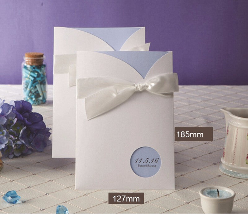 Vertical Laser Cut Engagement Wedding Invitation with white bowknot - DorisHome