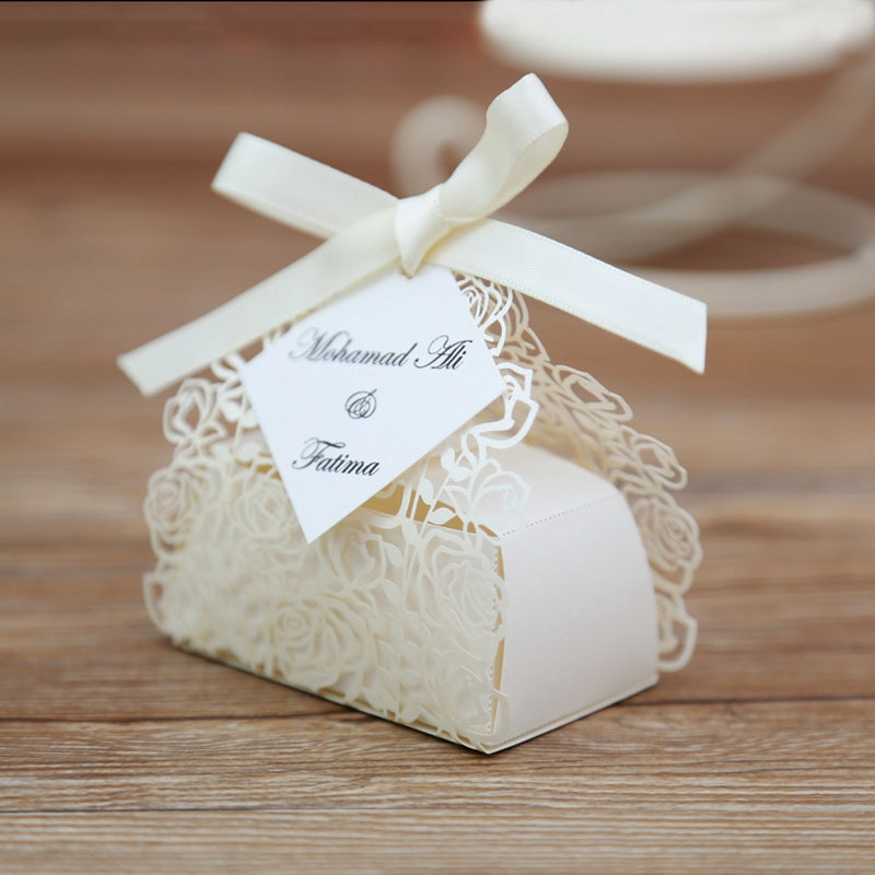 100pcs Cream Rose Laser Cut Wedding Favor Boxes Candy Box, CBRose - DorisHome
