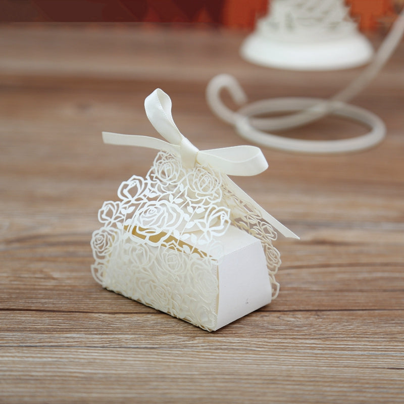 100pcs Cream Rose Laser Cut Wedding Favor Boxes Candy Box, CBRose - DorisHome