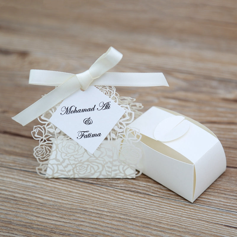 100pcs Cream Rose Laser Cut Wedding Favor Boxes Candy Box, CBRose - DorisHome