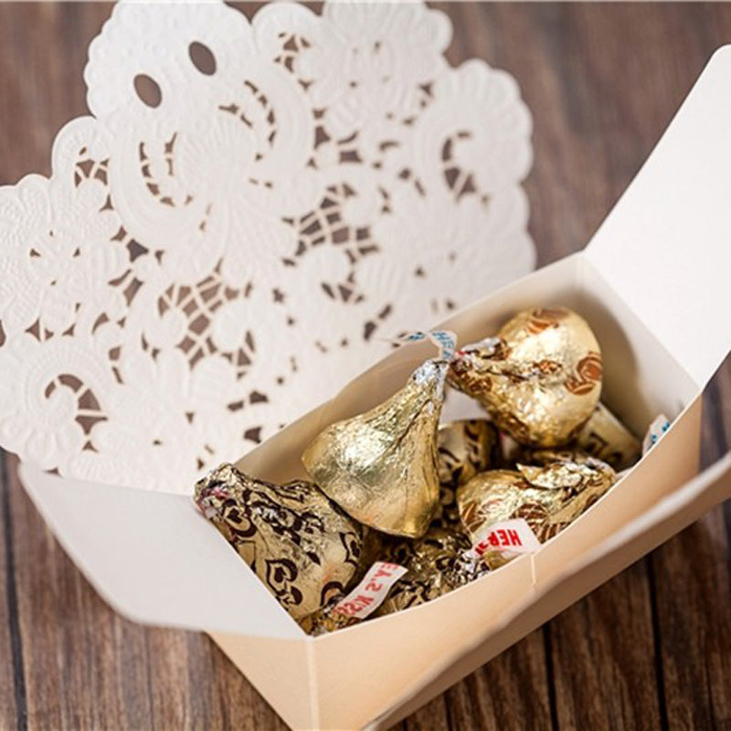 100pcs Gold Laser Cut Wedding Favor Boxes Candy Box, CB072 - DorisHome
