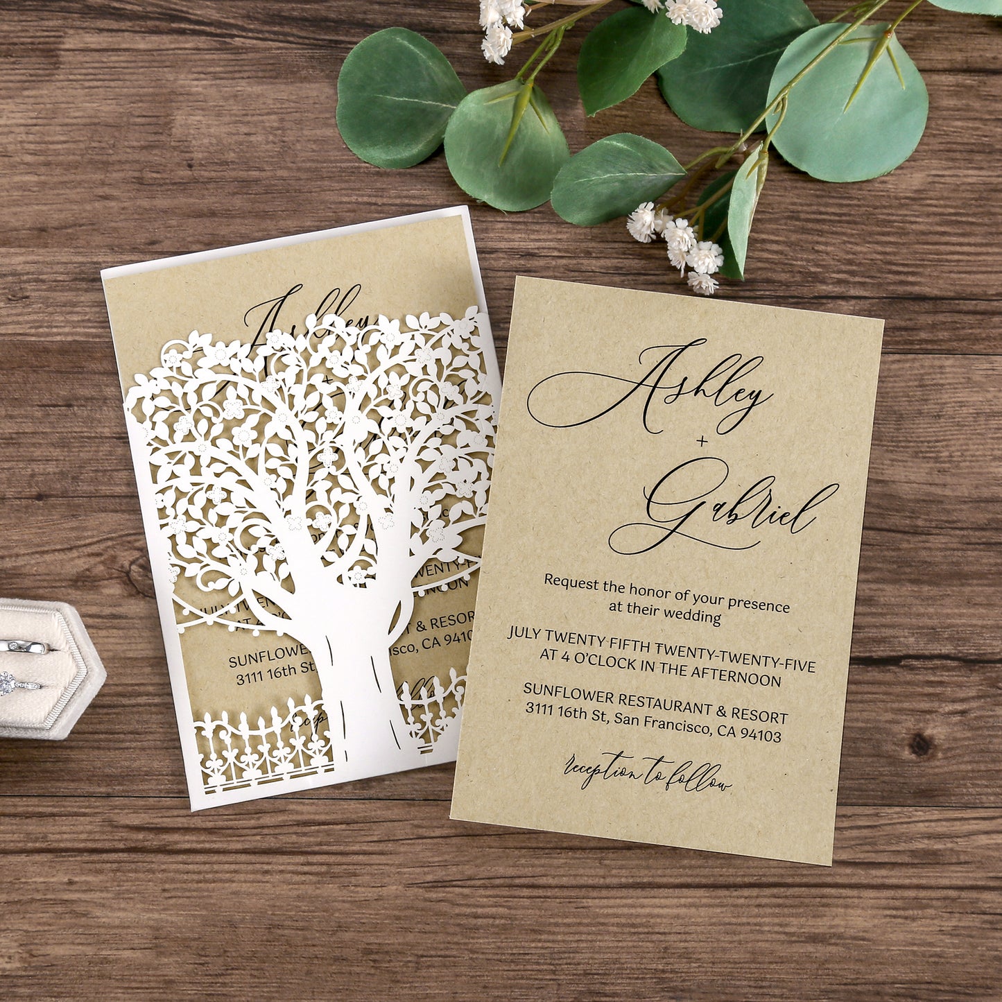 Laser Cut Wedding Invitations with Envelopes White, Kraft Paper Invitation Cards for Wedding, Invitations with Envelopes