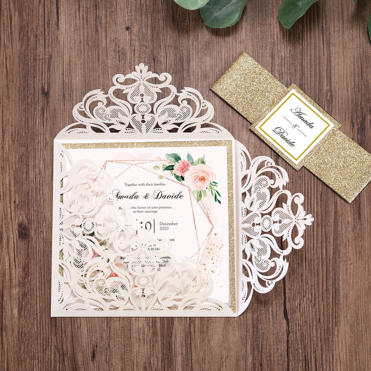 Square Gold Wedding Invitations for Wedding, Bridal Shower, Dinner, Party