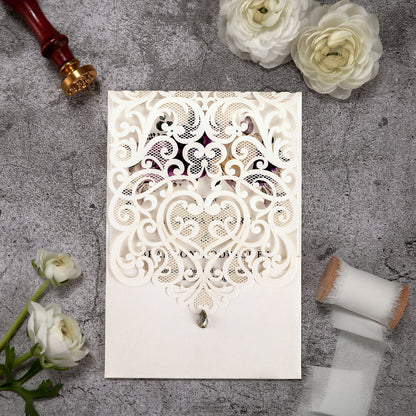 Vertical Purple Floral Laser cut invitations for Wedding Anniversary