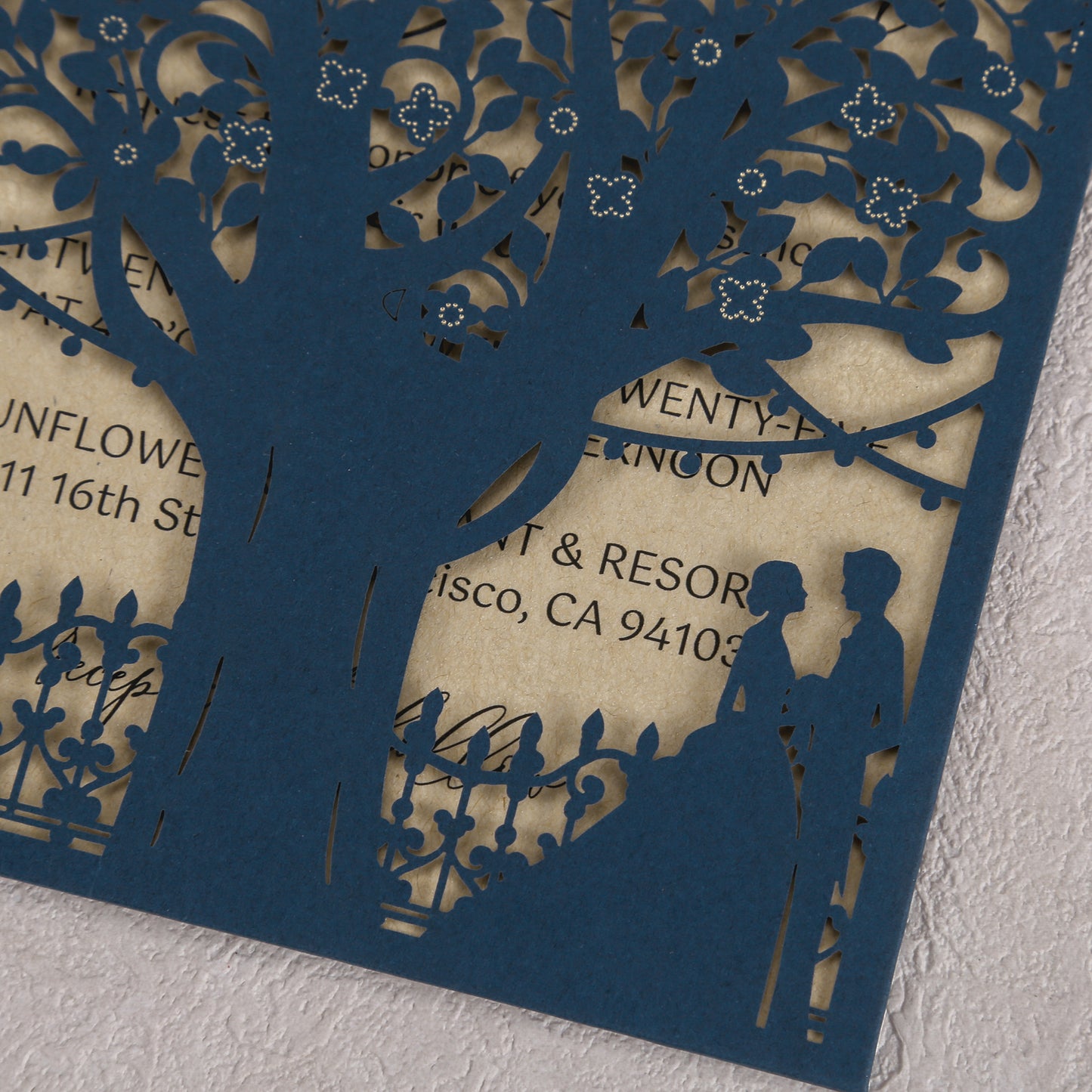 Laser Cut Wedding Invitations with Envelopes Navy Blue, Kraft Paper Invitation Cards for Wedding, Invitations with Envelopes