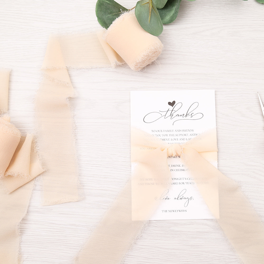 15 yd Fringe Chiffon Ribbon White Chiffon Silk Ribbon for Wedding Invitations, Bouquets, Gift Wrapping(Per Roll 2 x 5.5 yd)